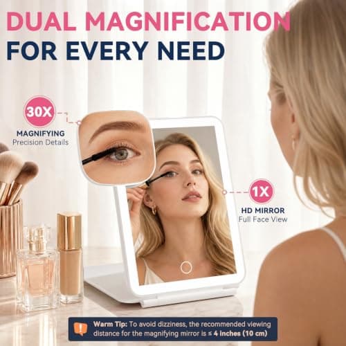 Auxmir Rechargeable Travel Mirror with Lights, 30X Magnifying Makeup Mirror — view 3