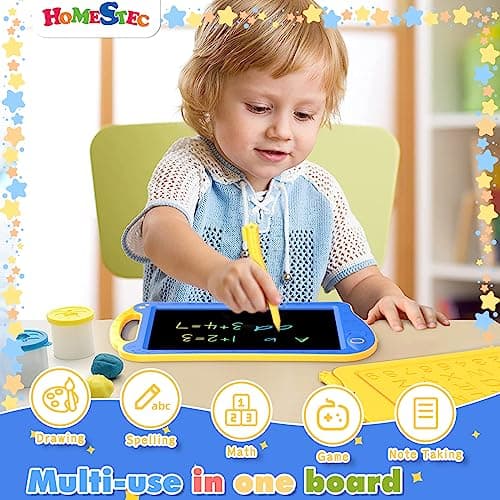 HOMESTEC Kids LCD Writing Tablet, Colourful Drawing Board Educational Travel Toys for Boys and Girls Age 2+, Blue Yellow Version — view 3