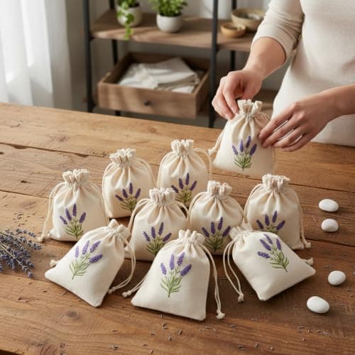 10 PCS Lavender Bags for Moths, lavender bags empty for Wardrobe Protection and Car Freshening,Drawstring Fabric Pouches for Aromatherapy and Jewellery Storage, Compact 10 x 15 cm Size — view 5