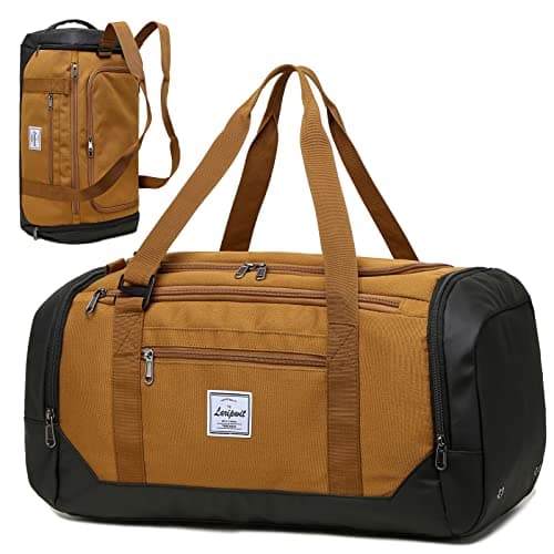 Laripwit Travel Duffle Bag for Men 40L Medium Gym Duffel Backpack with Shoe Compartment & Wet Pocket Sports Holdalls Women Weekend Overnight Bag for Traveling Camping, Brown