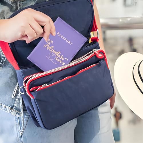 Rayibuir 2 Pcs Passport Holder, PU Leather Passport Cover Travel Wallet Case Organiser for Passport, Business Cards, Credit Cards, Ticket, Boarding Passes (Blue, Purple) — view 3