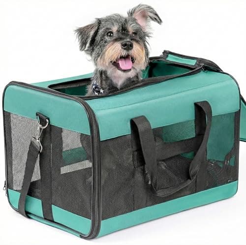 Conlun Dog Carrier Soft Sided, Large Cat Carrier with Inner Safety Leash, Pet Transport Carrier for Large Cats and Medium Dogs up to 10 KG, Collapsible Travel Puppy Carrier Bag -Turquoise, L