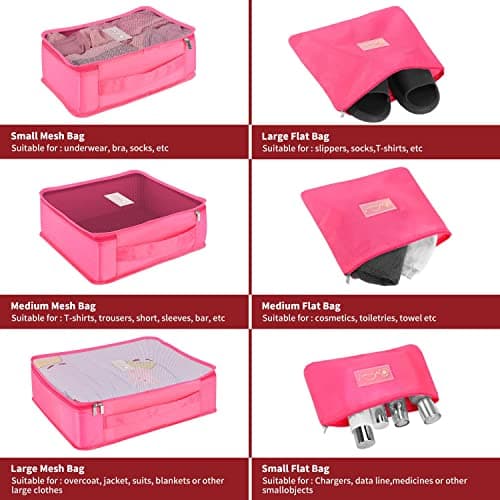 Vinsani 6pc Packing Cubes Travel Organiser Set for Suitcase, Rose Red — view 3