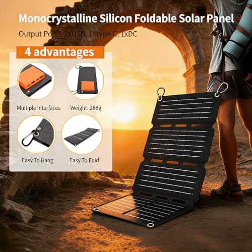 FAUOSWUK Foldable Solar Panels, 40W Portable Solar Charger Monocrystalline Silicon Fast Charging with Dual USB Output and 1 Type C, for Outdoor Travel Camping — view 3