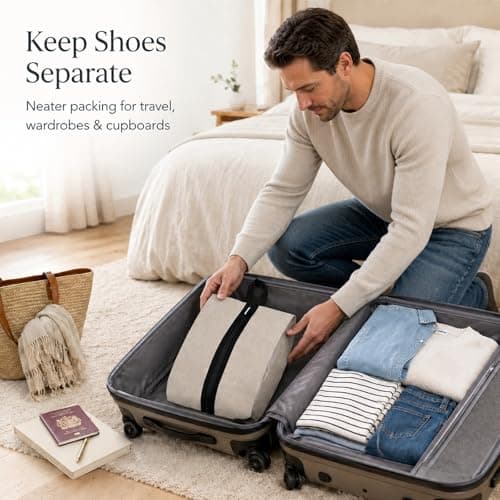 Shoe Travel Bag, Beige, 1-Pack, Full-Length Zip Closure and Carry Handle — view 2