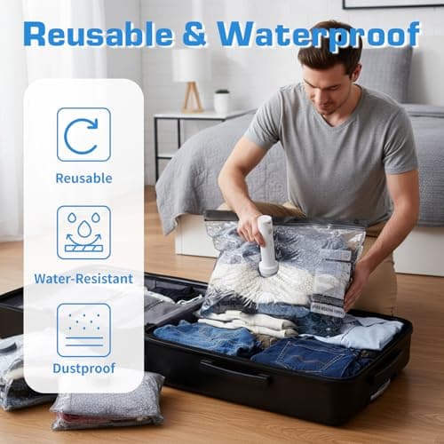 Travel Vacuum Storage Bags with Rechargeable Electric Pump, 15 Pack 3 Sizes Compression Bags for Clothes, Portable Space Saver Bags for Suitcase Luggage — view 5