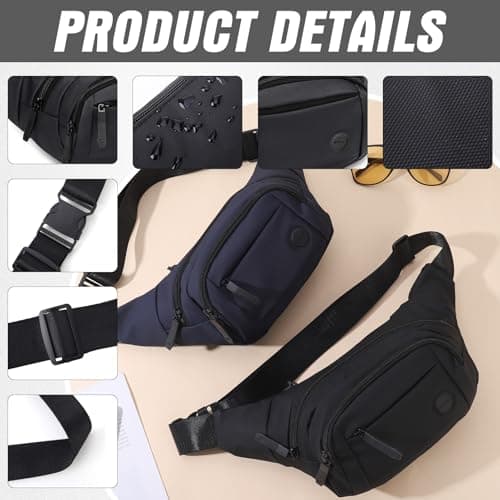 Vyuwast 2 Pack Bum Bag Bumbag for Men Women with 3 Zip Pockets, Waterproof — view 3