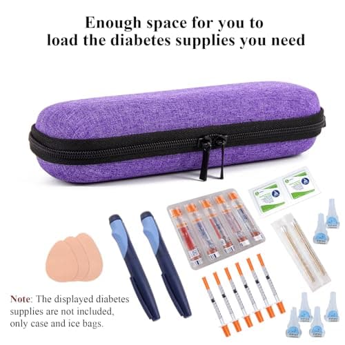 Insulin Cooler Travel Case,Small Medicine Cool Bag with 2 Ice Packs for Diabetic Needles Injection Pen Storage,Portable Monjaro Travel Case Medical Medication Insulated Box for Diabetes (Purple) — view 3
