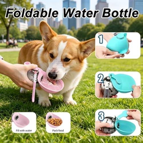 2-in-1 Portable Dog Water Bottle, 285ml Leak Proof Stainless Steel Dog Travel Water Bottle with Silicone Bowl, Compact Lightweight Pet Water Dispenser for Small Dogs Walking Hiking Outdoor Travel(C) — view 5