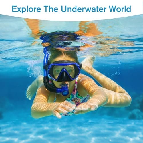 BuyCard Snorkel Mask,180 Degree Panoramic View Dry Top Snorkeling Gear，Safe Anti-Leak Anti-Fog Diving Mask, Snorkel Set and Swimming Goggles (Transparent Blue) — view 6