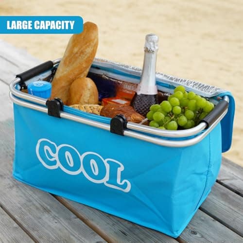 The Magic Toy Shop 35L Light Blue Cool Bag - Versatile Insulated Picnic Basket & Collapsible Cooler Box with Sturdy Aluminium Frame - Spacious Folding Design for Camping, Shopping & Outdoor Adventures — view 2