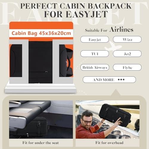 Hayayu Easyjet Cabin Bag 45x36x20 Underseat Cabin Bag Travel Backpack — view 2