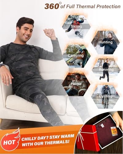Muezna Men’s Long Johns Thermal Underwear Set, Top and Bottom Underwear Base Layer Soft Fleece Lined Camouflage — view 6