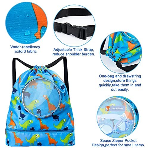 Cosysparks Drawstring Bag Kids Swimming Bag,Waterproof Thick Cords Dry-Wet Separation Shoe Compartment Beach Backpack for Diving Sports Boys Swim Bag Girls — view 5