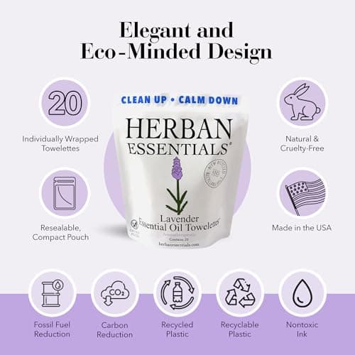 Herban Essentials Lavender Wipes & Towelettes, Essential Oil, 20 Count — view 3