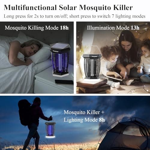 PALONE 3 in 1 Solar Bug Zapper, 4500V Electric Fly Killer, USB-C Charging — view 5