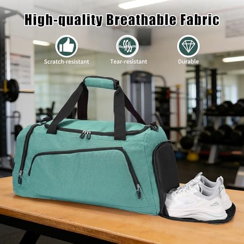 OLQI Gym Bag with Shoe Compartment & Wet Pockets for Men/Women,Sports Duffle Bags for Workout/Fitness/Travel (Turquoise, 20"x11"x11") — view 5