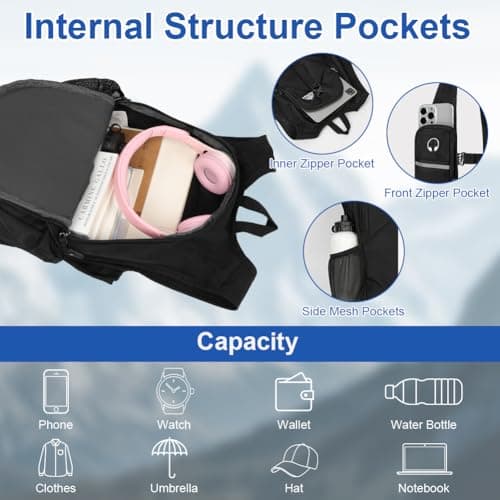 HOTUT Ultra Lightweight Foldable Backpack, 15L Hiking Backpack, Water Resistant Travel Day Bag for Men Women, Packable Rucksack Daypack for Cycling Climbing Travelling Camping Sports Outdoor — view 4