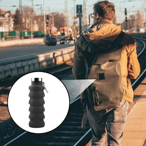 Hopzab 1 PCS Collapsible Water Bottle with Carabiner Silicone BPA Free Water Bottle Portable Outdoor Collapsible Accessories for Travel Gym Sports Hiking Climbing Camping Hiking (Grey) — view 5
