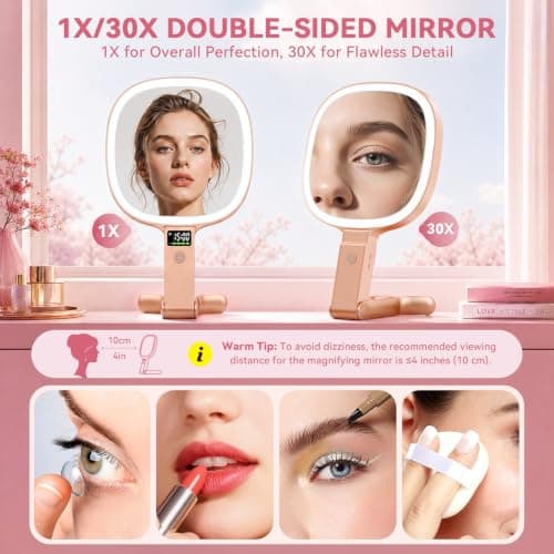 Auxmir Magnifying Makeup Mirror, 30X/1X Rechargeable, LED Time Display — view 2