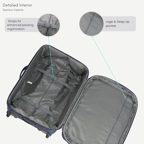 ARIANA Cabin Suitcase Lightweight Carry On Luggage Trolley Travel Bag 10Kg Hand Luggage 2 Wheels - 55x38x23cm (Navy-Blue, 21" Small (Cabin Size)) — view 4