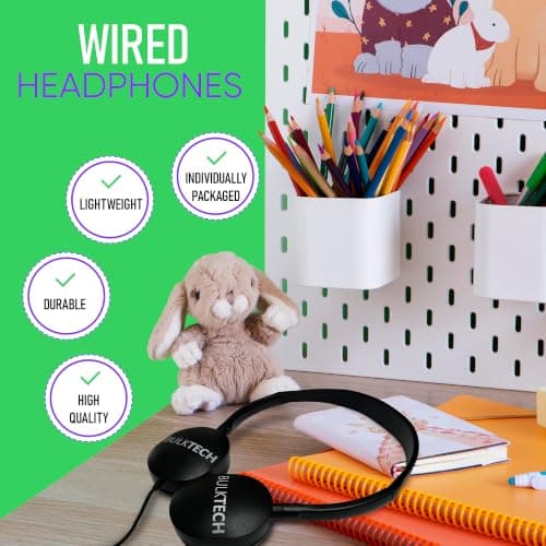 10 Pack Bulk Wired On-Ear Rubber Headphones with 3.5mm Connector, Multi — view 3