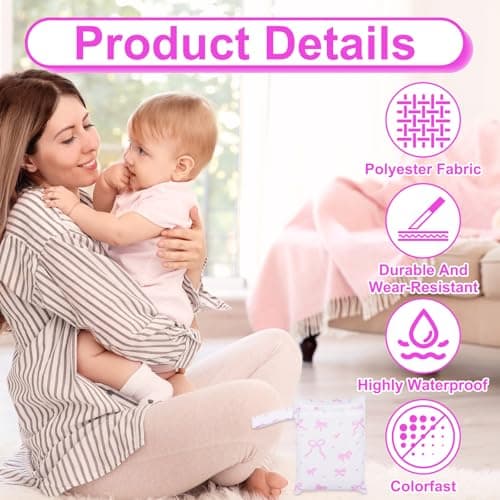 Leseogye 2-Pack Pink Bow Wash Bag, Waterproof Pouch with Large and Small Sizes, Reusable Wet Bags for Babies, Travel Laundry Bag for Swim Supplies and Small Items — view 2