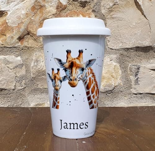 Personalised Giraffe Travel Mug, Gift for Safari Lover, Thank you present for Zoo Animal Lover, Hot Drinks Flask, Insulated Coffee Cup — view 6