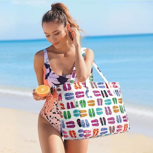 oscaurt Beach Bag Waterproof Beach Bags with 8 Pockets Tote Bag for Women Holiday Bags Lightweight Travel Bag Handbags for Work Pool Gym Shopping Gifts for Women — view 2
