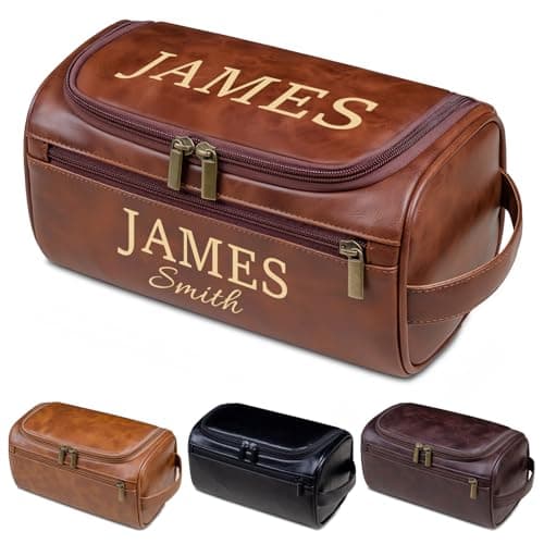 Personalized Leather Toiletry Bag for Men & Women, Custom Shaving Kit, Monogrammed Travel Bag, Premium Waterproof Toiletry Organizer, for Boyfriend, Husband, Dad, Groomsmen, Father's Day, Weddings
