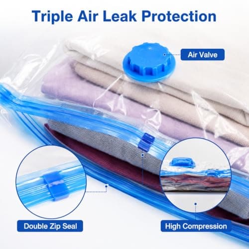 1ABOVE Pack of 6 Vacuum Compressed Storage Bags, Mould Moisture and Bug Proof, Double Zip High Sealing Triple Air Leak Patent Valve for Maximum Compression (LARGE) — view 3