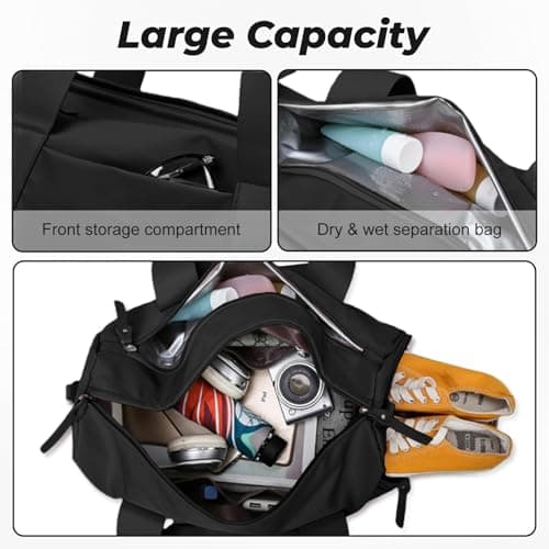 Flintronic Small Gym Bag for Girls Kids, Sports Duffel Bag for Gym, Gym Bag with Adjustable Shoulder Straps, Women's Fitness Bag with Shoe Compartment & Wet Pocket for Gym Swim Dance (Black) — view 4