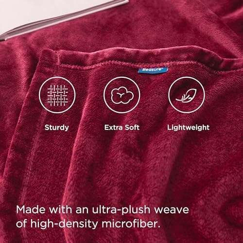 Bedsure Fleece Throw Blanket for Bed - Flannel Fleece, Dark Red, 130x150 cm — view 4