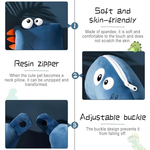 Jicyor Neck Pillow, 2-in-1 Neck Pillow, Aeroplane Travel Pillow, Blue Dinosaur Neck Pillow, Suitable for Children, Boys and Girls, Teenagers, Travel Pillow, Aeroplane — view 3