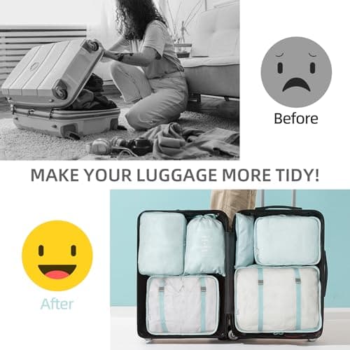 12Pcs Packing Travel Cubes for Suitcase Luggage Organizers with 5 Drawstring Bags,Suitcase Organiser Bag with Waterproof Shoe Storage Bag Compression Pouches Blue — view 5