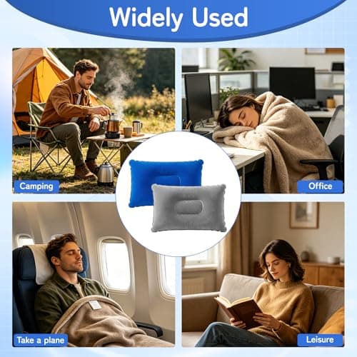 2-Pack Inflatable Camping Pillows, 32 x 20cm, Silver Grey and Royal Blue — view 6