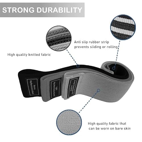 S.ROMZA Fabric Resistance Bands for Working Out Elastic Exercise Band Squats Fabric Exercise Bands for Legs and Butt Pilates,Yoga,Male and Female Fitness Resistance Bands (Light gray/dark gray/black) — view 2
