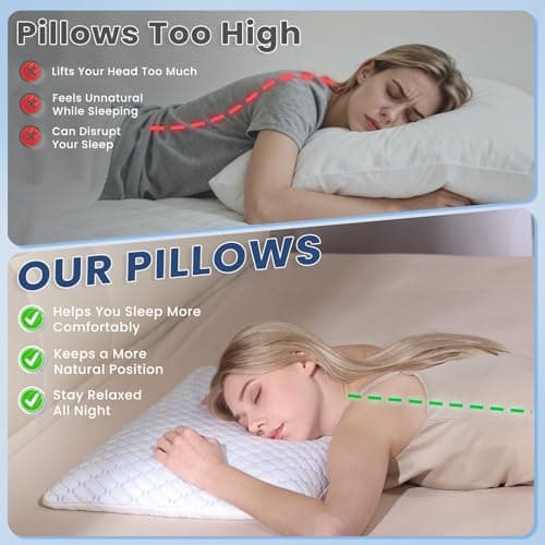 Wuly4ever Ultra Thin Memory Foam Pillow 2.25 inch for Stomach Sleepers, Low Profile Flat Pillow for Minimal Height Support, Slim Pillow With Removable Cooling Cover, 60×40×5.7cm — view 2