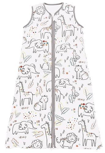 Chilsuessy Baby Sleeping Bag 2.5 tog Toddler Sleeping Bag 100% Cotton Nursery Bedding Kids Wearable Blanket Sleeping Sack for Infant Boys Girls Suitable All Year Round, Happiness Zoo, 130cm/4-6 Years