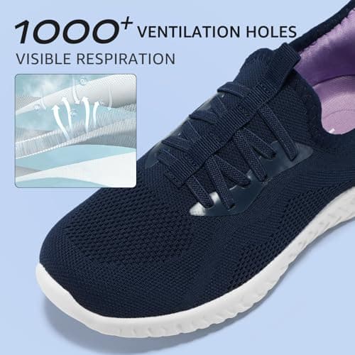 STQ Slip on Trainers Women Comfortable Nurse Nursing Shoes Lightweight Womens Trainers for Walking Work Navy Purple UK 4 — view 3