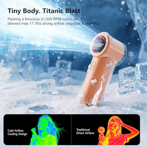 HandFan Portable Mini Fan, Personal Turbo Fan Pocket Size, High Speed 1-100 Adjustable Small Hand Fans, Outdoor Travel Concert, Gifts for Women Men(Orange) — view 2