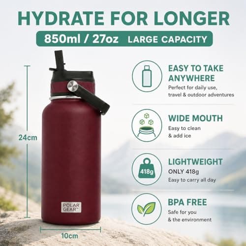 Polar Gear Insulated Water Bottle with Flip Straw - 800ml Wine — view 6