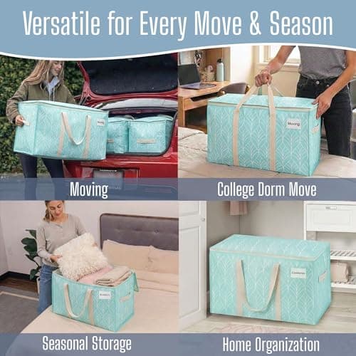 VENO 10 Pack Extra Large Moving Storage Bags with Zips, Heavy-Duty Organizer Tote, Moving Box Alternative, Clothes Storage Bin, Tag Pocket Water-Resistant (Evergreen, 10 Pack) — view 6