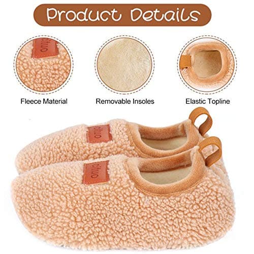 Dream Bridge Kids Sherpa Fleece Slippers with Anti-Slip Sole for Boys Girls Beige,5.5/6 UK Child — view 4