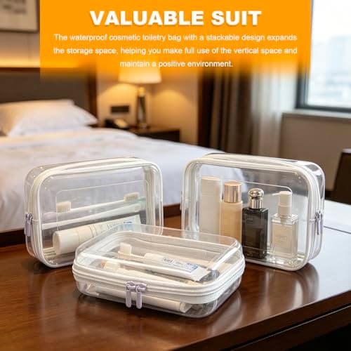 Clear Hard Shell Zipper Cases, 3 Pcs Waterproof Clear Travel Toiletry Bag — view 6