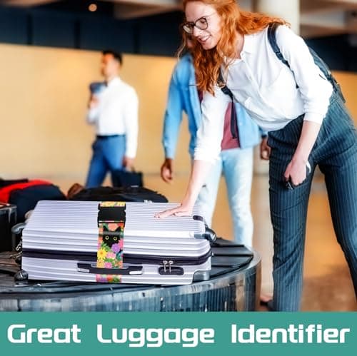 OffiEase Luggage Straps for Suitcases Travel Belt - Baggage Identifiers Suit Case Accessories with Buckle Nylon Adjustable Band Over Handle for Airport 2 pack Black Cat — view 5