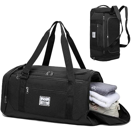 Laripwit Gym Bags for Men, 40L Medium Sports Duffle Bag with Shoe Compartment & Wet Pocket, Lightweight Duffel Bag Backpack Multipurpose Weekend Overnight Holdall Travel Bag Women, Black