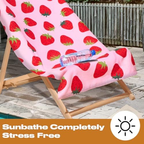 Dreamscene Kids Beach Towel Pink Strawberry, Super Soft Quick Dry Towel for Girls Boys Beach Towel Microfibre Beach Holiday Essentials Travel Towels for Summer, 71cm x 152cm — view 6