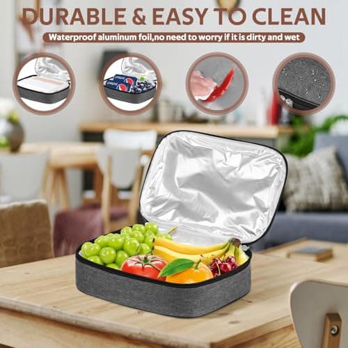 lohey Insulated Lunch Bag for Men Women Kids, Small Lunch Box Adults Cool Bag with Handle, Portable Thermal Cooler Box Bag for Work, School, Picnic Outdoor (Gray) — view 6
