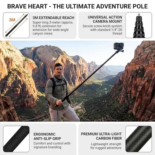 3m 9.8ft Carbon Fiber Invisible Selfie Stick for Insta360 ONE X6 X5 X4 X3 X2 RS Extended Long Pole for Insta 360 Panoramic Camera (Black) — view 4